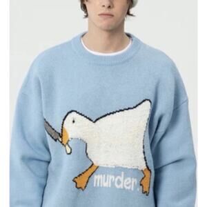 NWOT Aelfric Eden Murder Duck Sweater •Men XL•Blue Knitted Pullover Knife